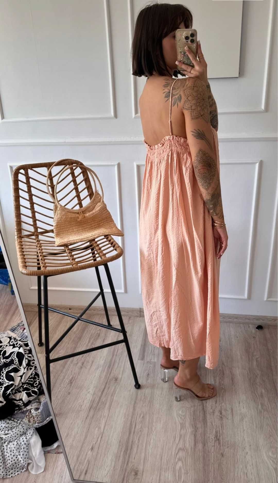 Bawełniana długa maxi luźna sukienka w stylu Boho muslinowa L
