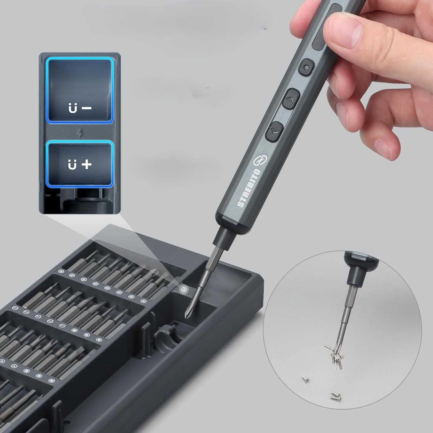 STREBITO mini wkrętak elektryczny 70 w 1 5 momentów LED 64 bity