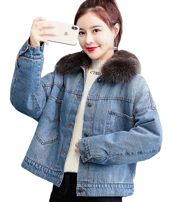 Damska kurtka jeansowa ocieplana z futerkiem XL/XXL