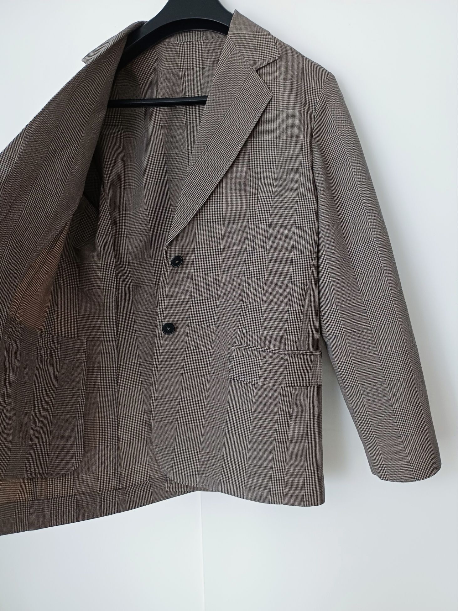 Massimo Dutti lniana marynarka nowa beżowa bawełna len na dwa guziki