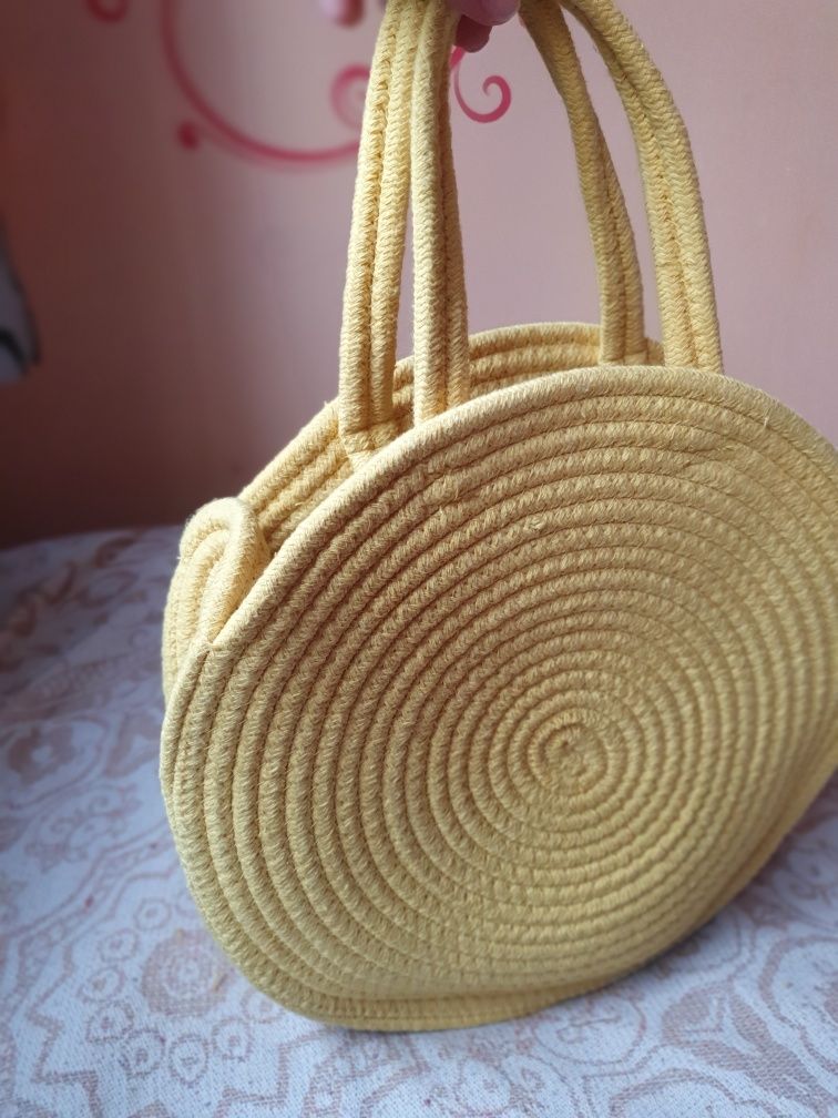 Torebka boho, materiałowa, słonecznie żółta