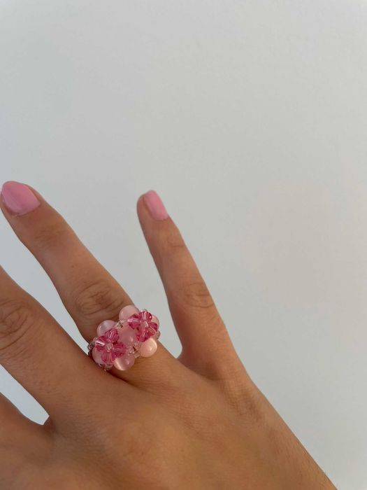 Conjunto anel, brincos e fio cruz ROSA