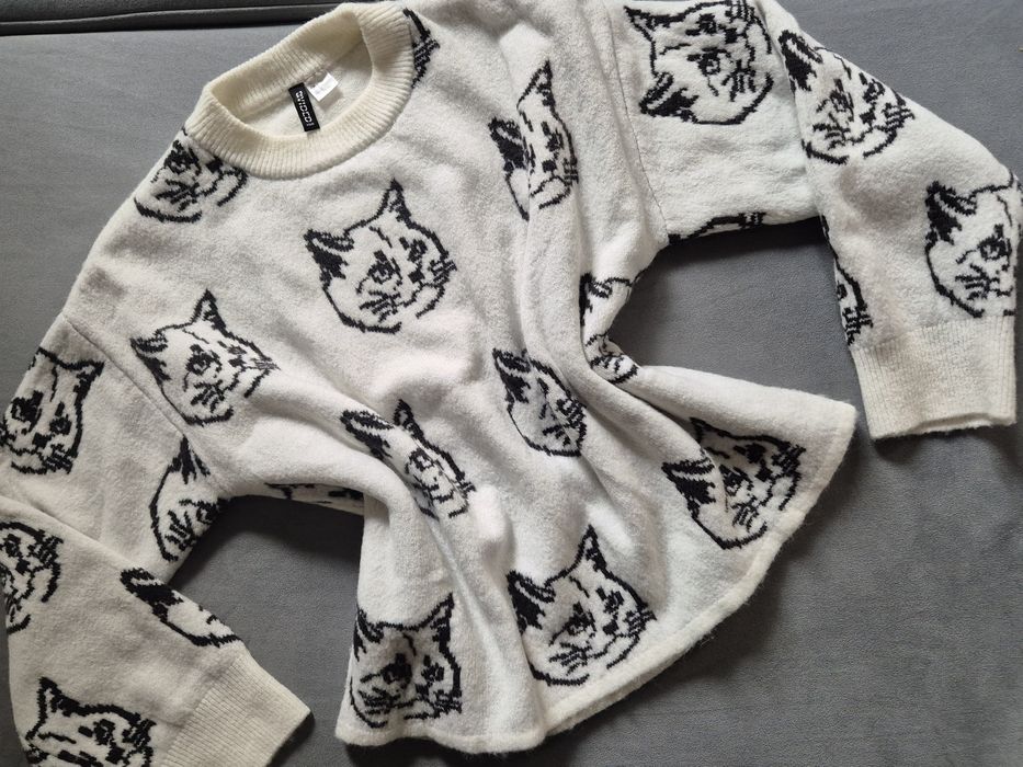Sweter w kotki h&m rozm M biało czarny jak nowy