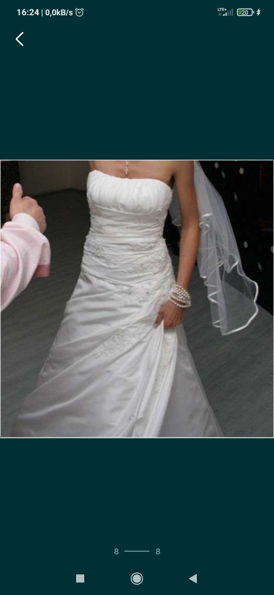 Suknia ślubna wiązana r.36-38, 170cm + welon gratis