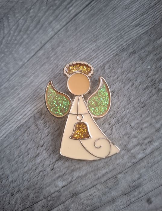 Przypinka broszka aniołek, witrażowa