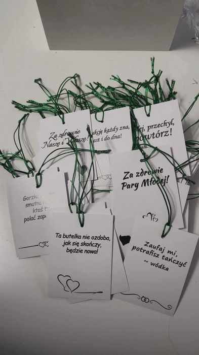 Zawieszki na butelki nowe butelkowa zieleń ślub wesele