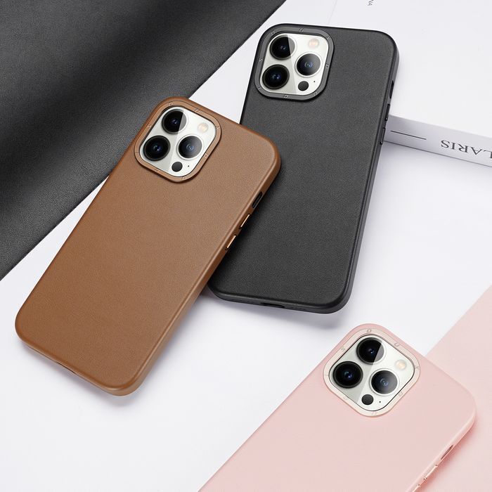 Eleganckie Etui Skórzane dla iPhone 14 Pro Max - Brązowe