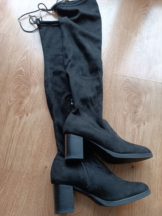 Buty damskie długie za kolano zamszowe