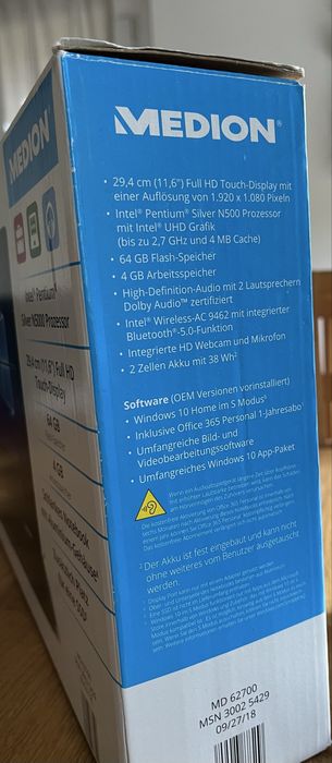 Medion Akoya E2294 Windows 11, N5000, 4GB, 64+128GB, 2w1 (dotykowy)