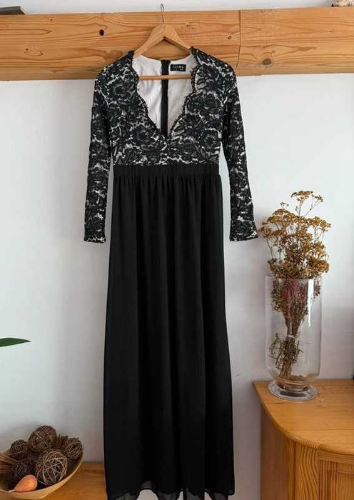 Sukienka maxi weselna elegancka długa koronka na weselę półmetek L/40