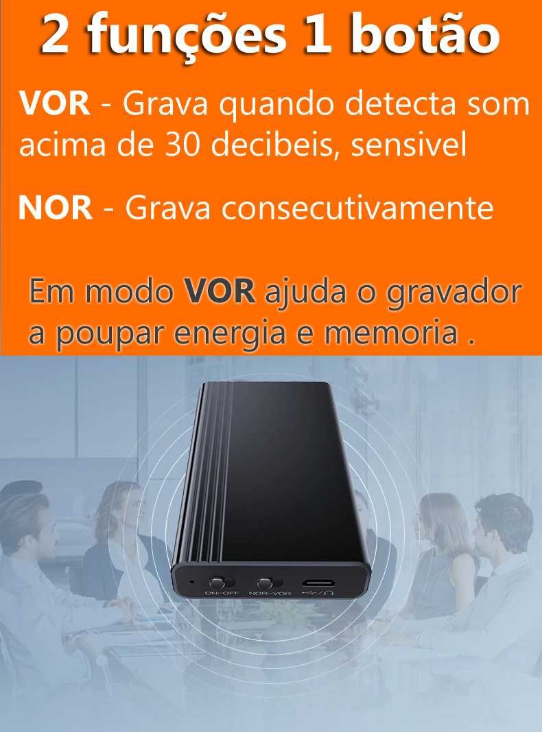 Gravador voz conversas discreto oculto pequeno 400h detecta som