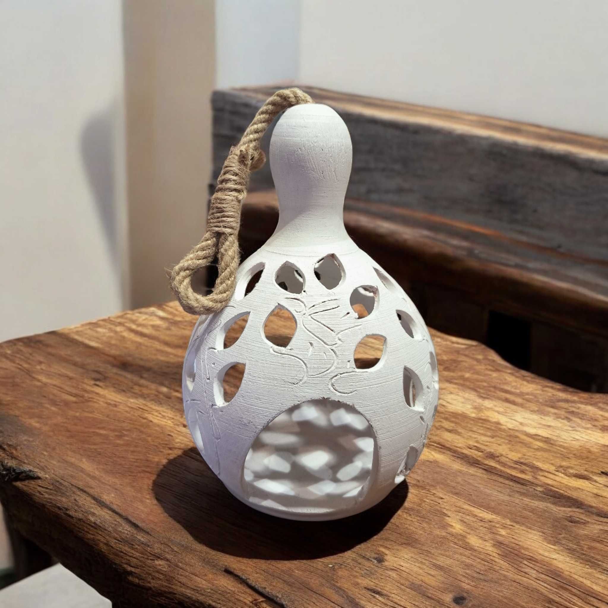 Lampion Ceramiczny Biały 25 cm Ręcznie Wykonany na Kole Garncarskim