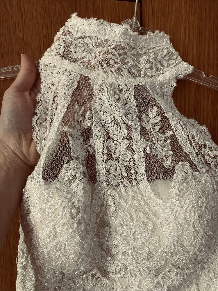 Suknia slubna koronka retro rybka dzwonek smietankowy madonna 34 XS