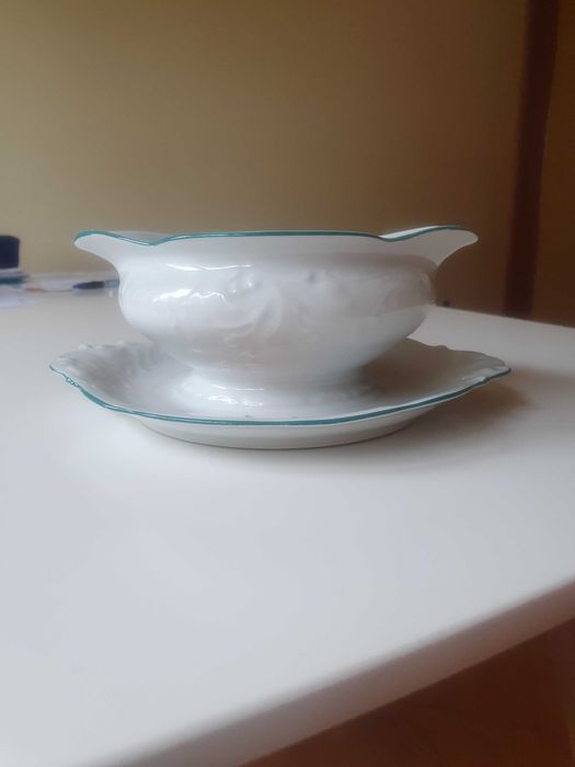 Sosjerka stary zestaw z pomarańczowym kwiatkiem PRL WAWEL