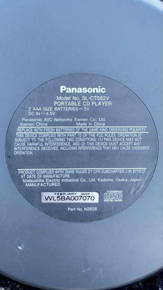 CD плеер Panasonic SL-CT582V Панасоник сд плеер музыка