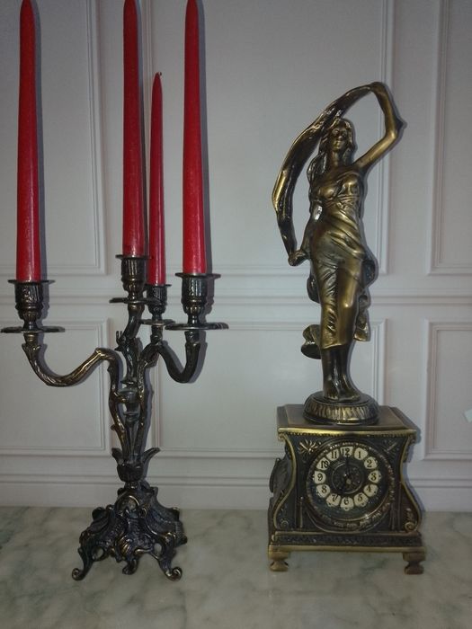 Годинник з канділяброами бронза. Камінний набір. Часы с подсвениками,