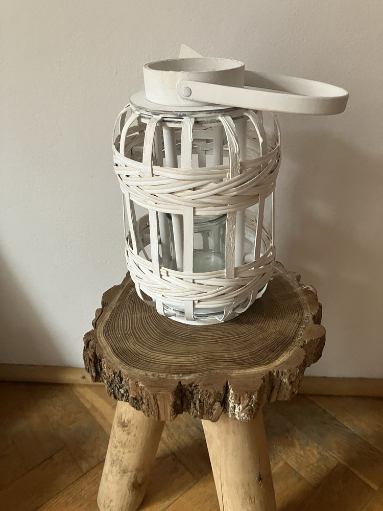 Lampion bambusowy okragly bialy wys.29 cm boho
