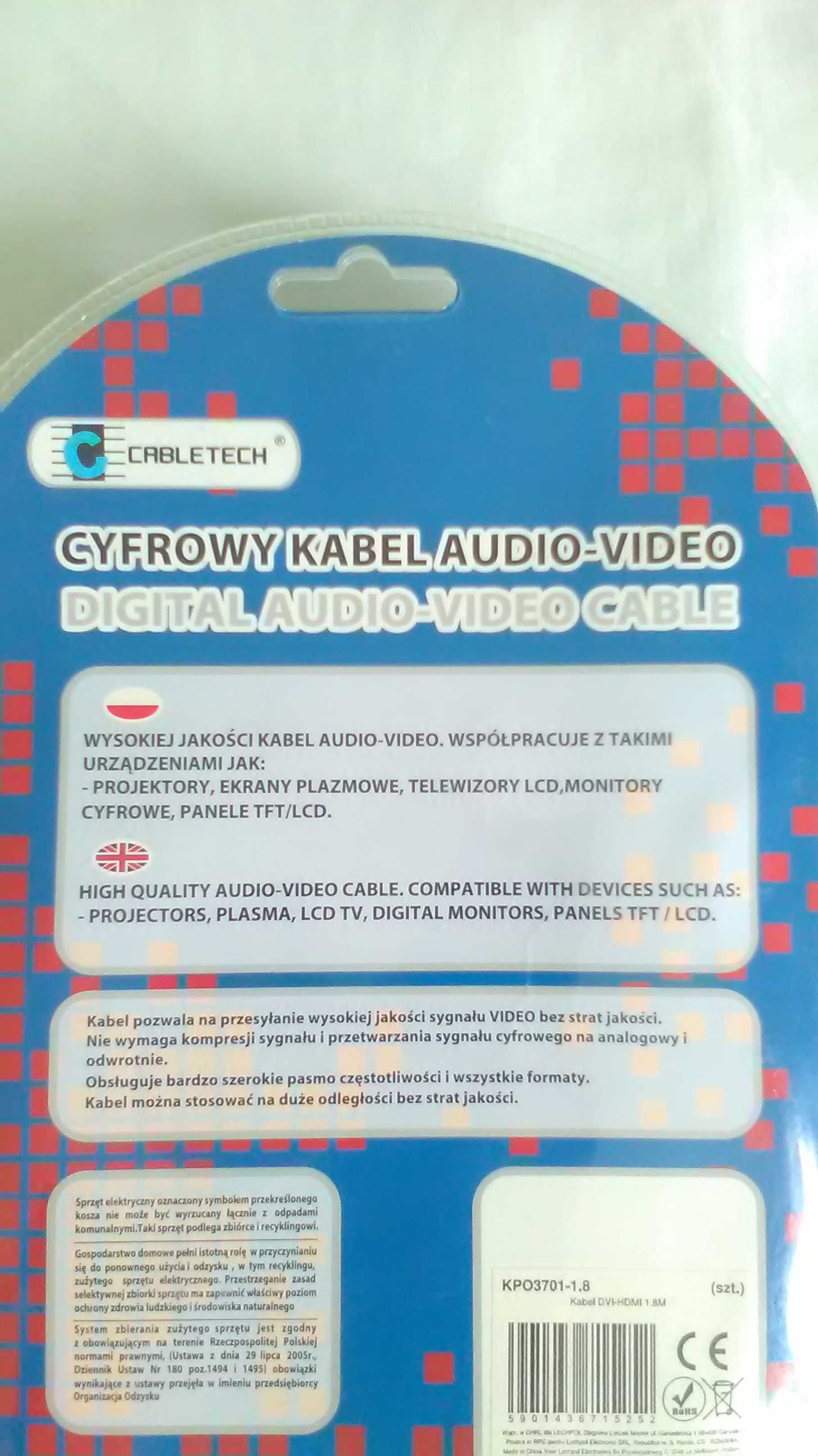 Cyfrowy kabel audio Audio-Video, Cabletech, DVD, HDMI, HDTV