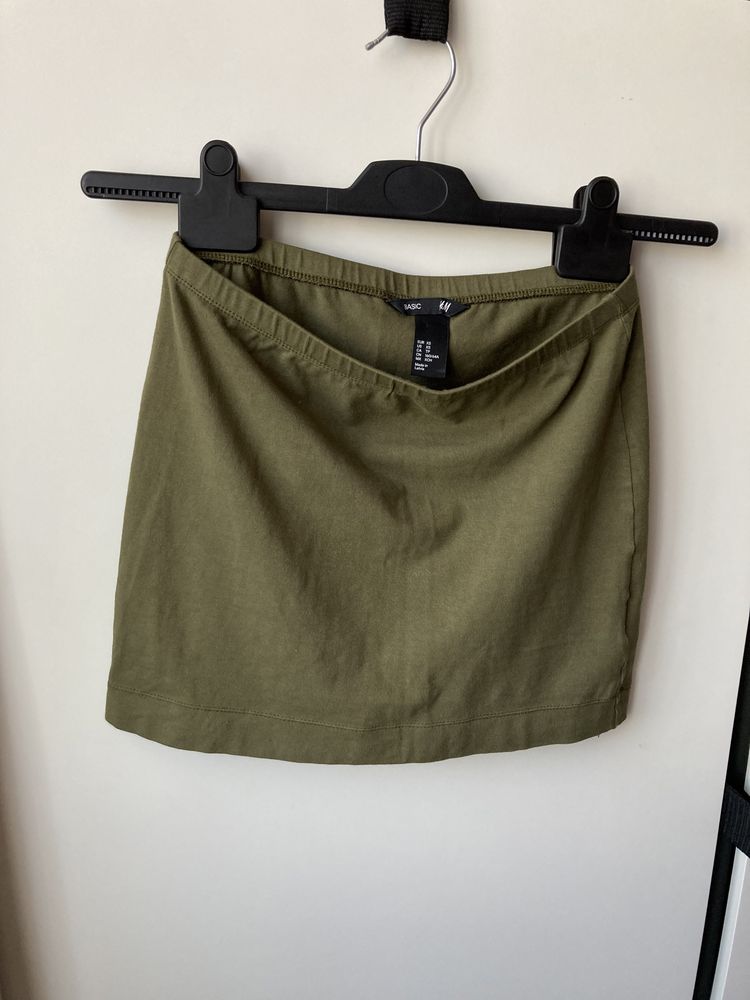 H&M oliwkowa mini spódniczka krótka basic obcisła khaki bodycon