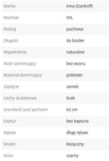 Czarna kurtka puchowa Dankoff XXL