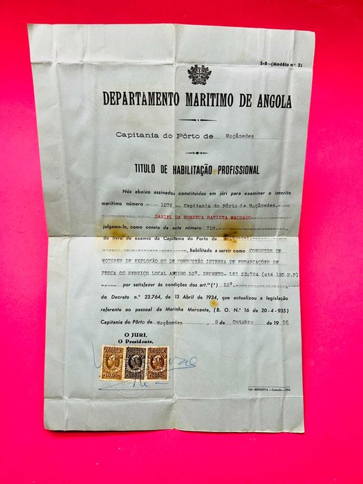 Título de Habilitação Profissional - Capitania do Porto de Moçâmedes