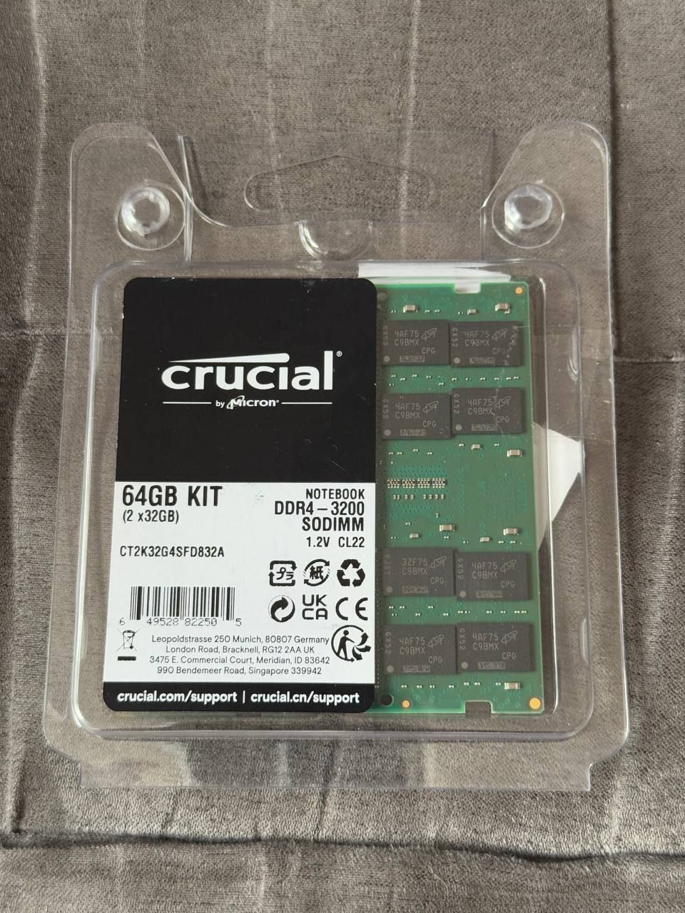 Оперативна памʼять Crucial DDR4 SODIMM 64GB 3200MHz (CT2K32G4SFD832A)