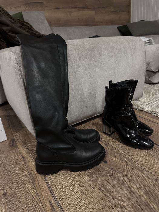 Ботфорди чоботи високі та черевики з лакованої шкіри