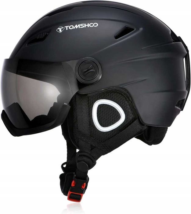 Kask narciarski, snowboardowy z wizjerem i nausznikami rozmia L czarny