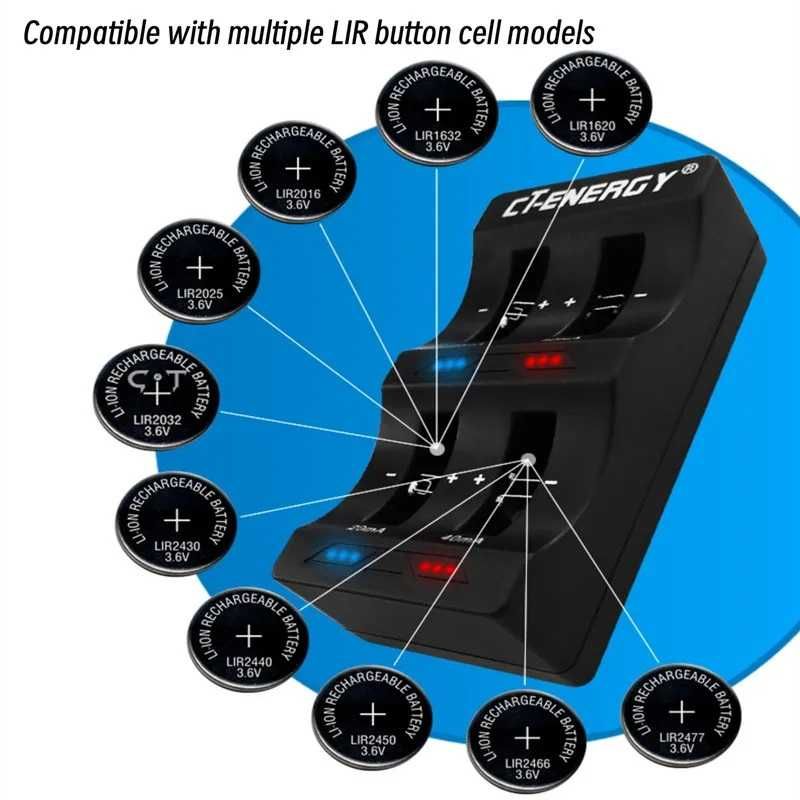 Carregador baterias 3.6V, LIR 1620, 1632, 20116, ... 2477