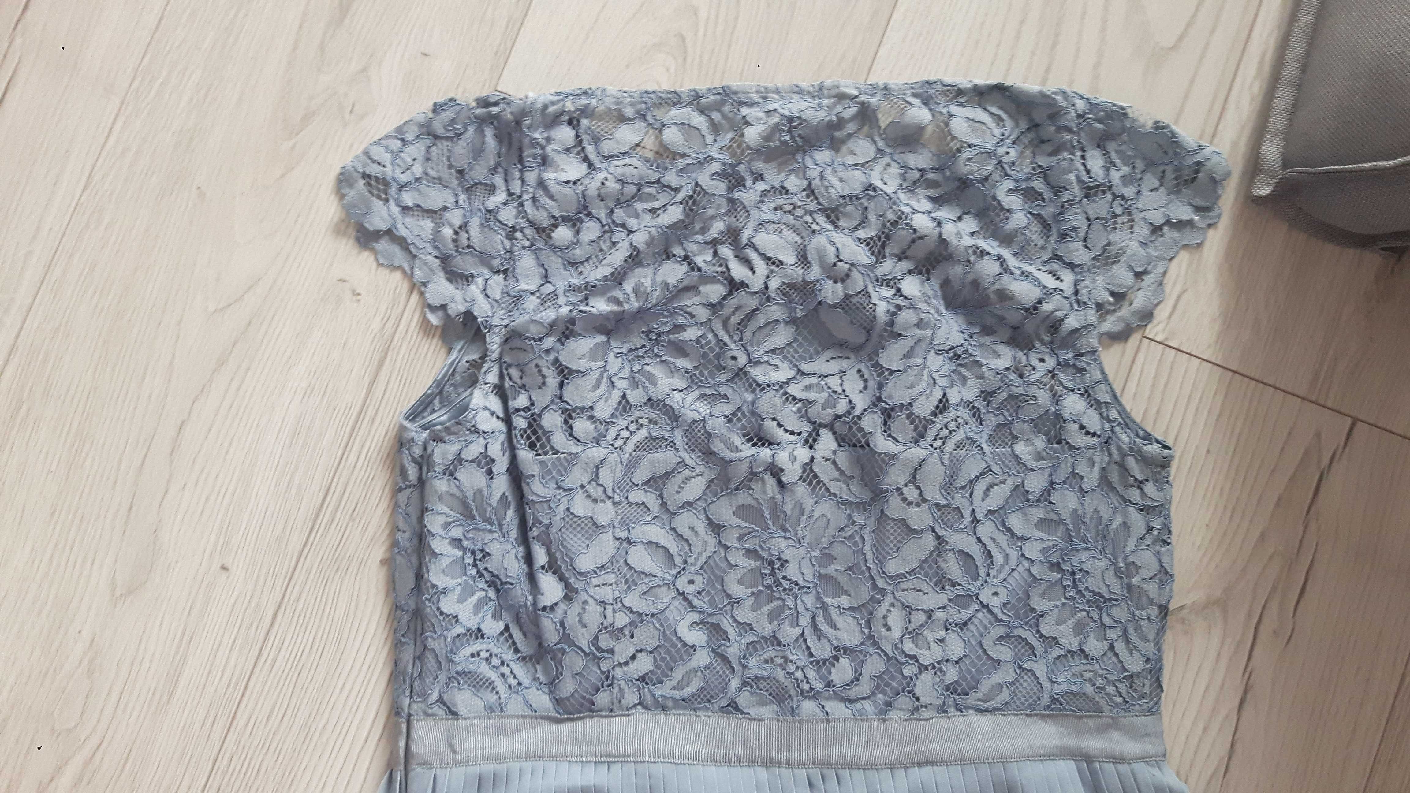 Sukienka nowa H&M koronkowo plisowana błękitna/gołębia, r. M