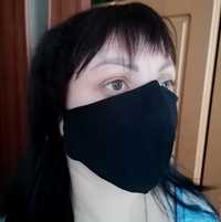 Чёрные защитные многоразовые маски для лица (коттон, резинка)