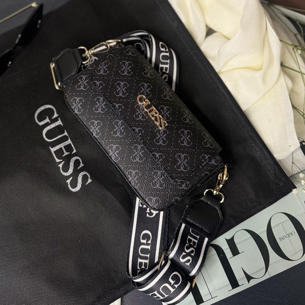 Чорная маленька жіноча сумка Guess. Женская черная не большая сумочка