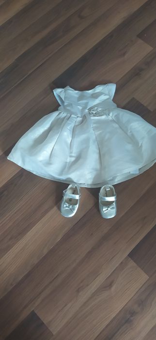 Złota sukienka z pantofelkami, na imprezę, roczek, chrzciny