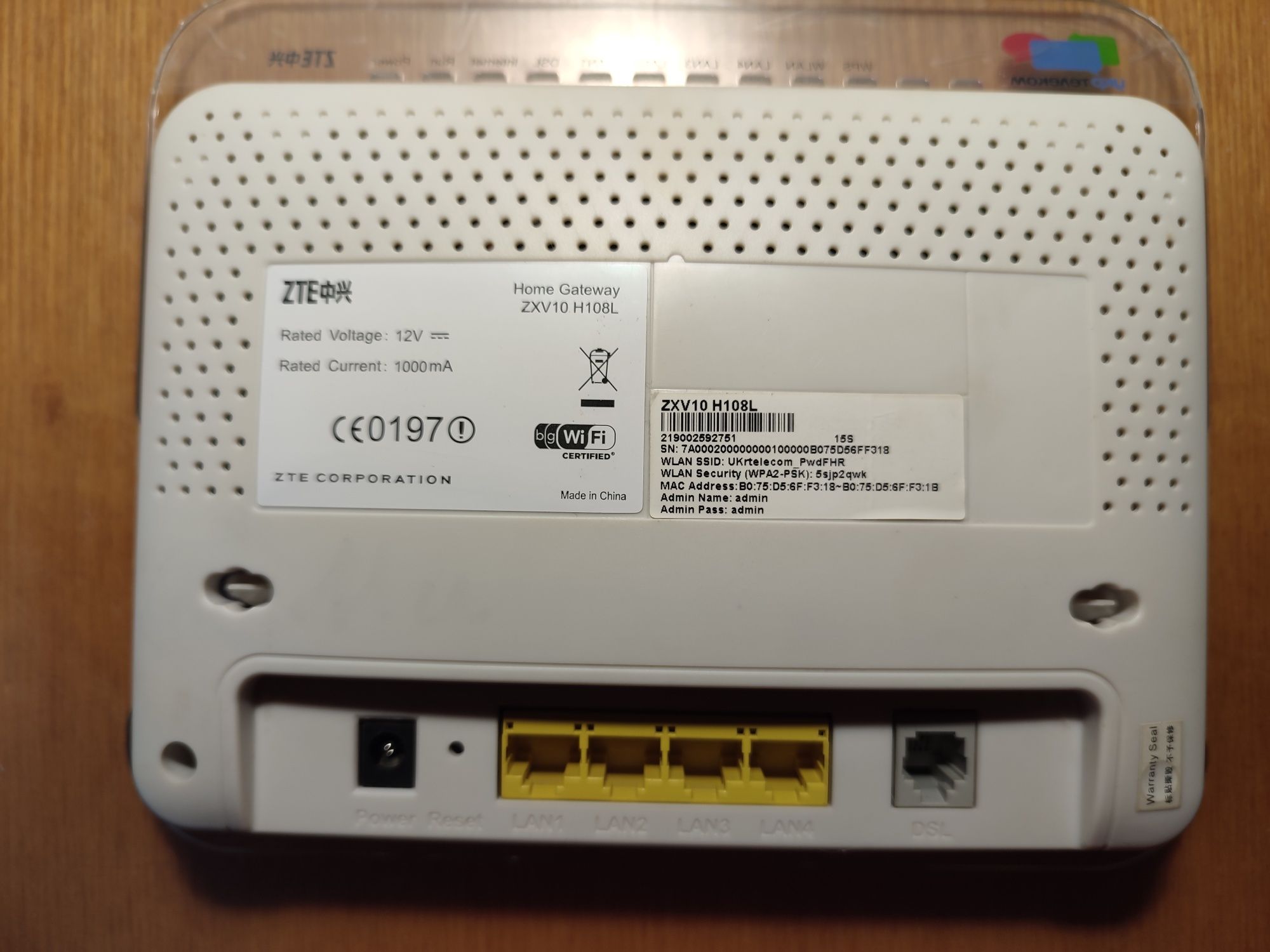 Модем ADSL ZXV10 H108L