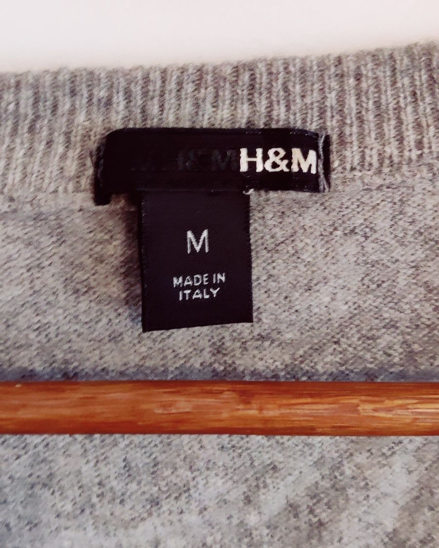 Sweter wełniany 80% Włochy wełna szary pulower sweter M / 38 H&M retro