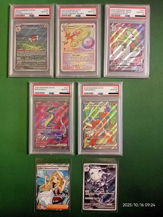 Pokemon PSA 10 Karty Koraidion Miraidion Unown Gardevoir Ledian