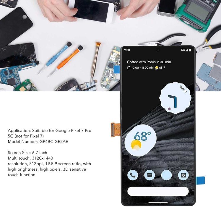 Ekranu AMOLED 6,7 Cala dla google Pixel 7 Pro GP4BC GE2AE