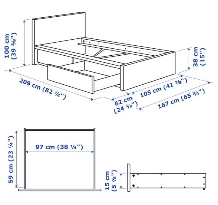 Cama ikea malm c/ gavetas