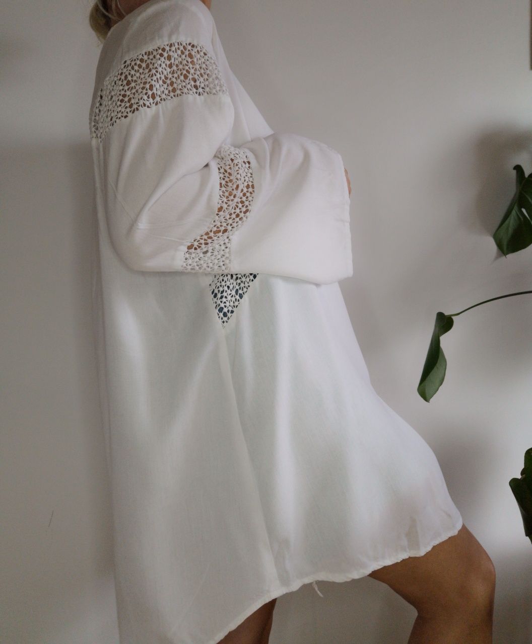 Długa biała koszula oversize boho 100% rayon made in india