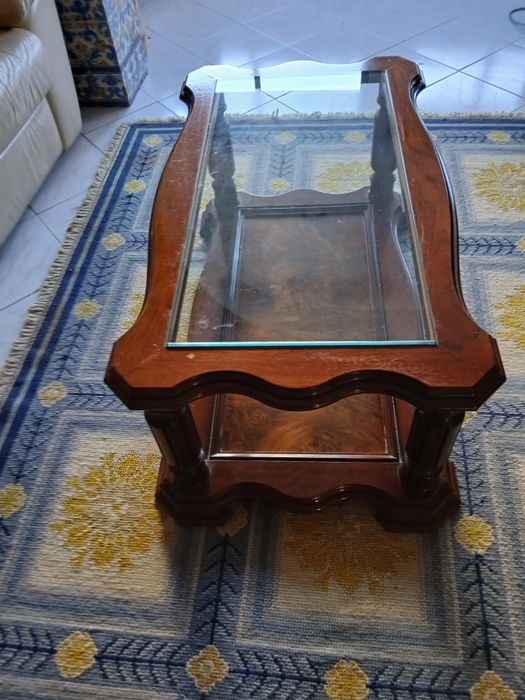 Mesa apoio vidro e madeira