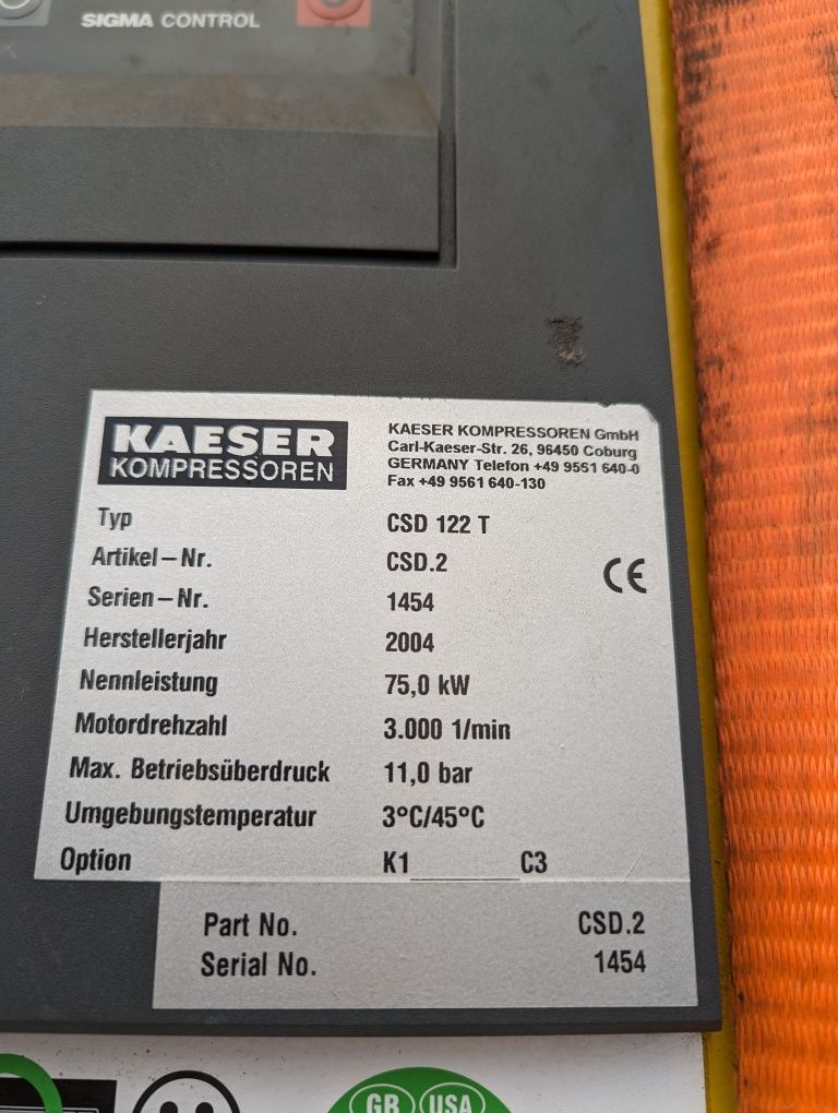 Kompresor śrubowy sprężarka Kaeser CSD122T + osuszacz ABT102 75kw