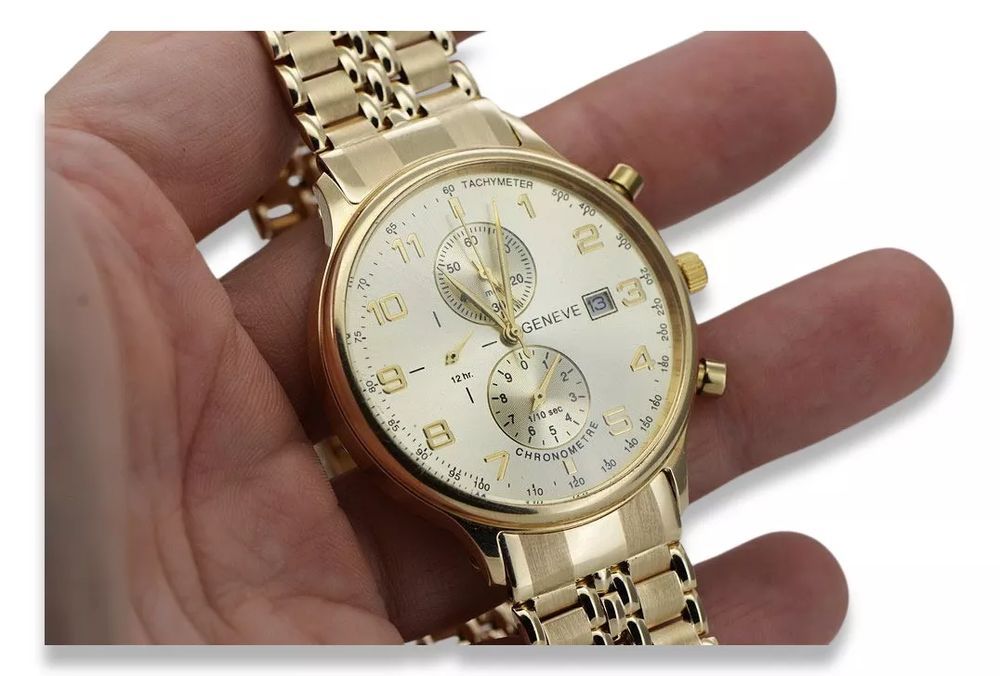 Złoty zegarek 14k 585 z bransoletą męski Geneve elegancki Gdańsk