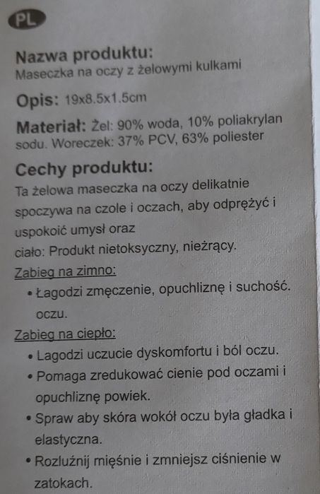 Maska na oczy z żelowymi perełkami.