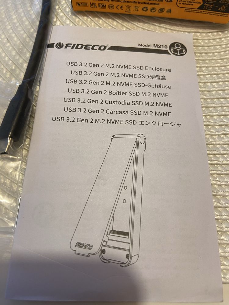 FIDECO Obudowa M.2 NVMe, obudowa USB 3.2 Gen 2 NVMe SSD, adapter