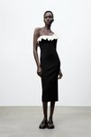 ZARA dzianinowa elegancka sukienka z ozdobną falbaną rozmiar M