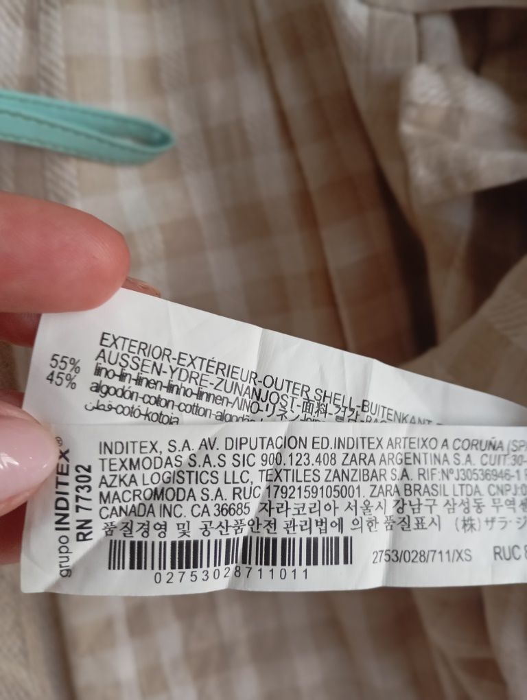 ZARA XS spodnica spodenki beżowe w kratkę len bawełna