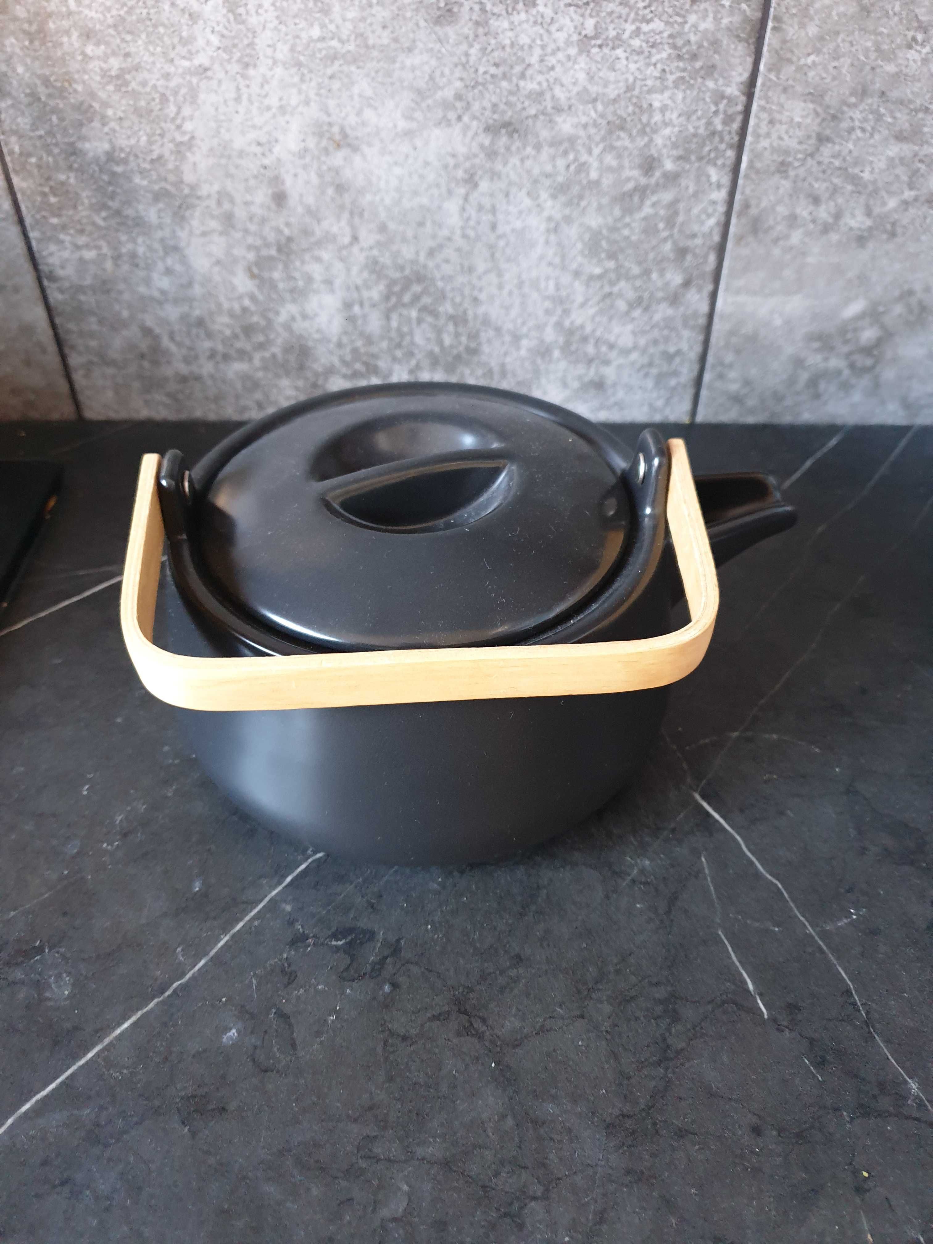 Nowe Duka czarny porcelanowy dzbanek do herbaty z bambusowych uchwytem
