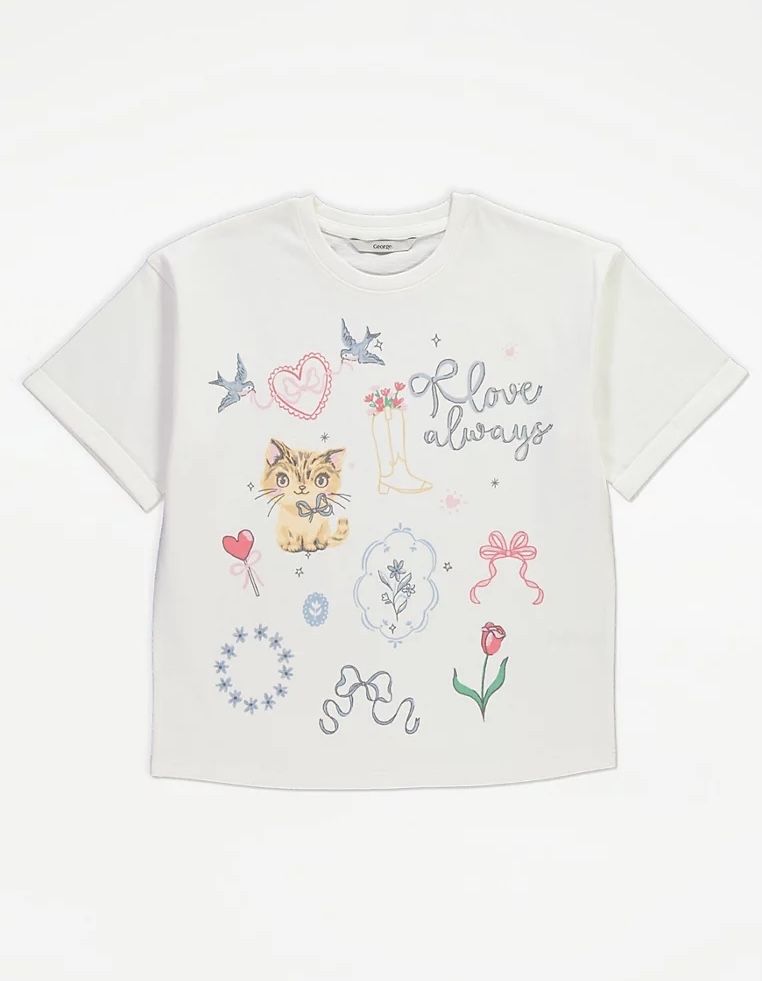 104-110 George bawełniana koszulka tshirt bluzka kot kotek nadruk love