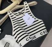Top celine bialy w paski crop bluzka krótka M