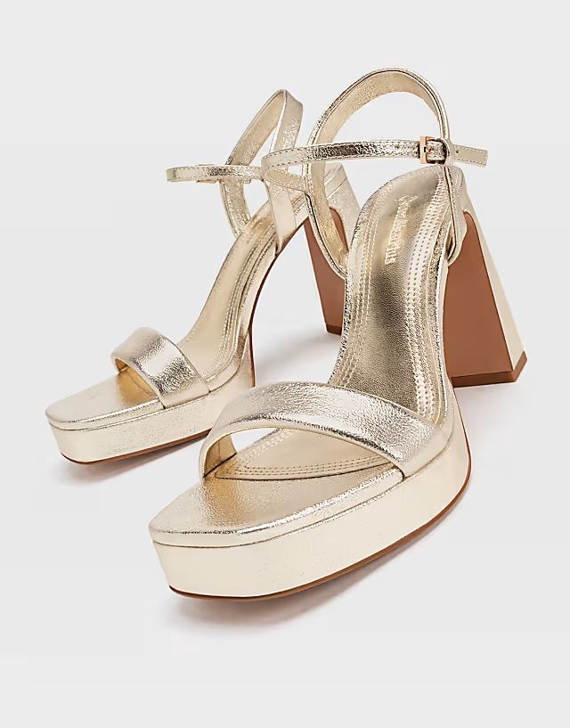 Stradivarius 41 Sandały Na Obcasie Złote R13089